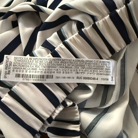 Zara White and Blue Striped Wide Leg Cropped Pants Flowy Elastic Waist M pockets - Picture 7 of 12